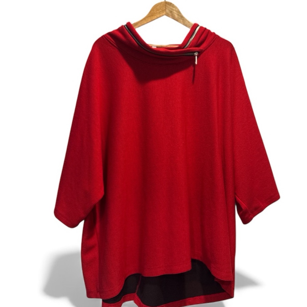 NWOT Multiples Red Elbow Sleeve Cowl Neck Collar Zipper Accent 2X